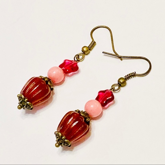Agatized Coral Jade Rhodonite Necklace & Earrings - Picture 9 of 13